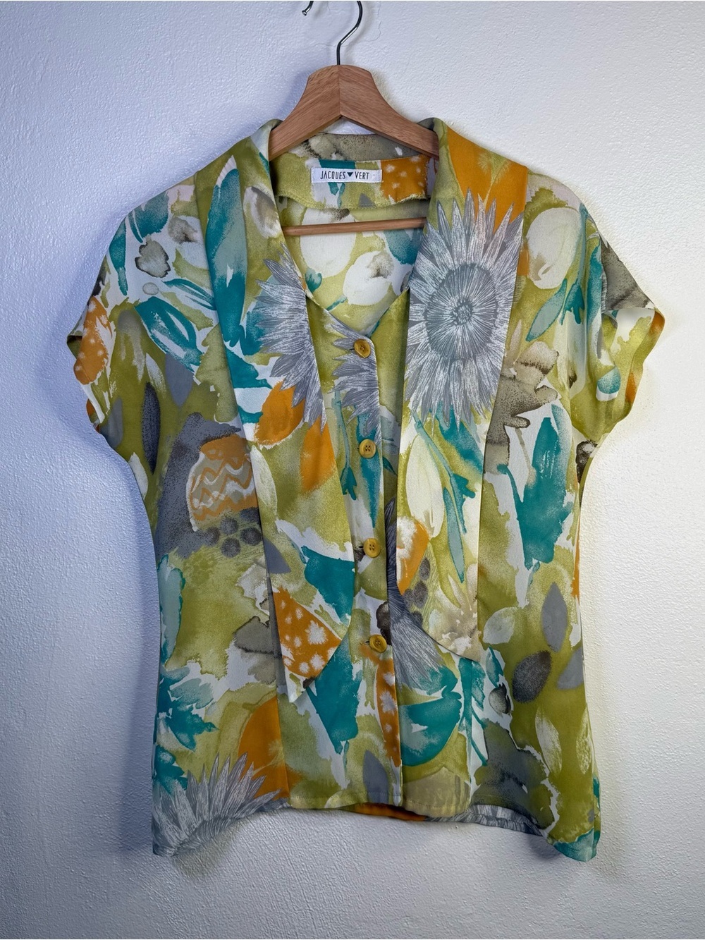 Jacques Vert Vintage Colrful, Tropical Print Button Up Blouse Women's Size 6 - Picture 6 of 14